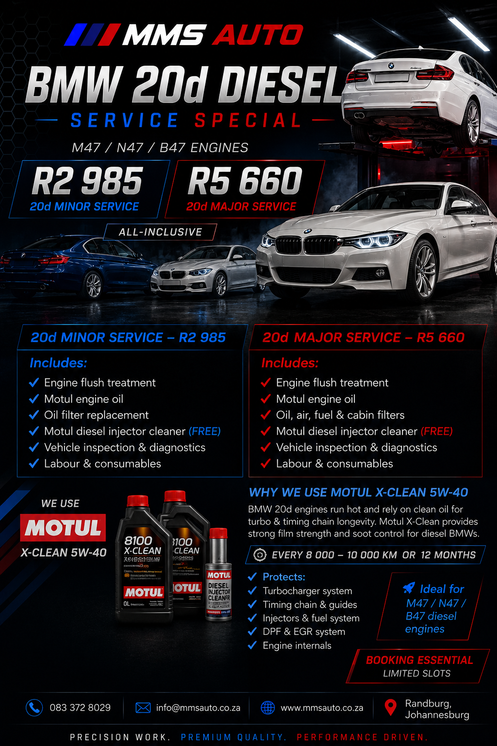 MMS Auto BMW 20d diesel minor and major service pricing