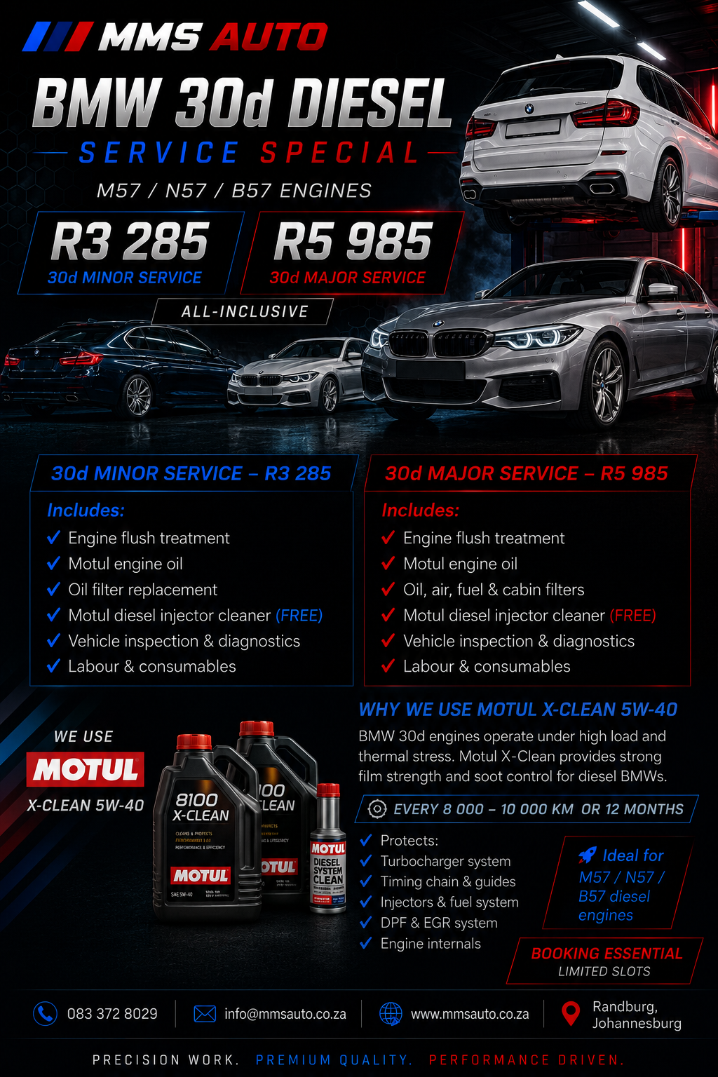 MMS Auto BMW 30d diesel minor and major service pricing