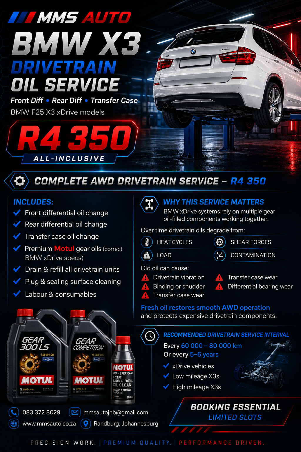MMS Auto BMW X3 drivetrain service pricing