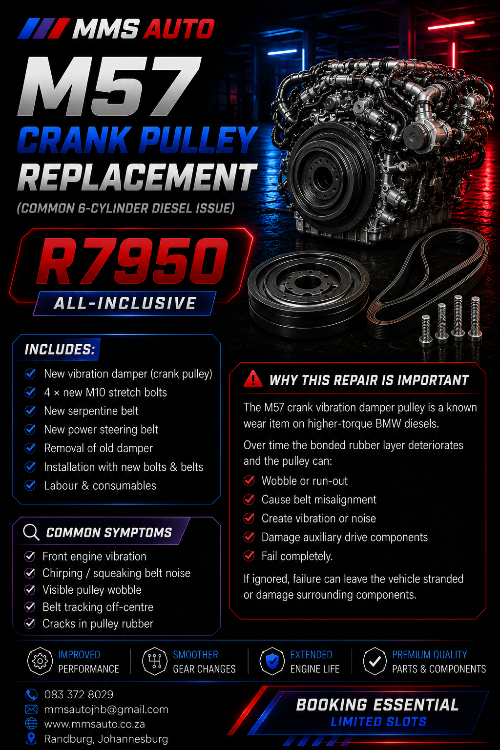 MMS Auto BMW M57 vibration damper pulley replacement pricing