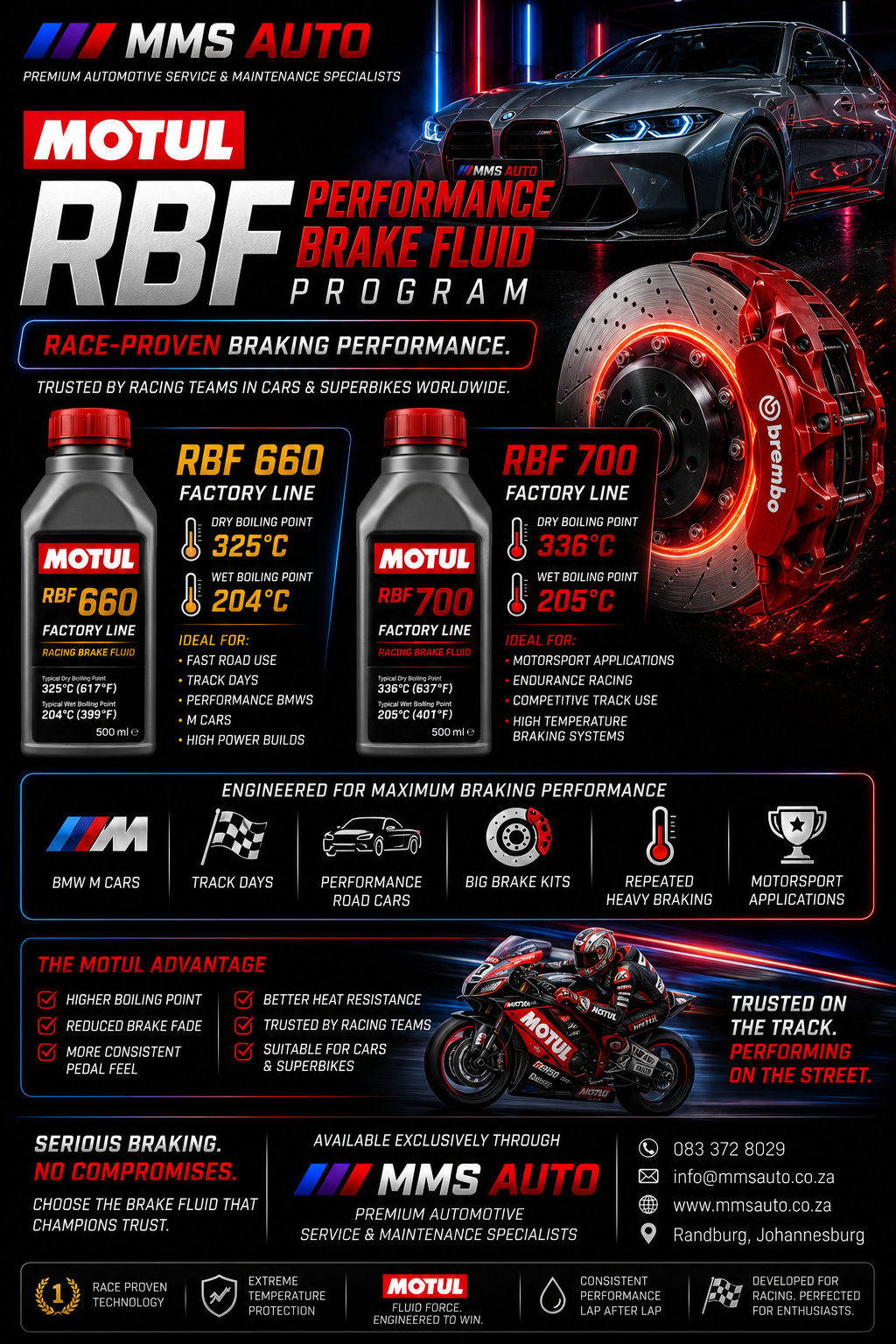 Motul RBF brake fluid range used at MMS Auto