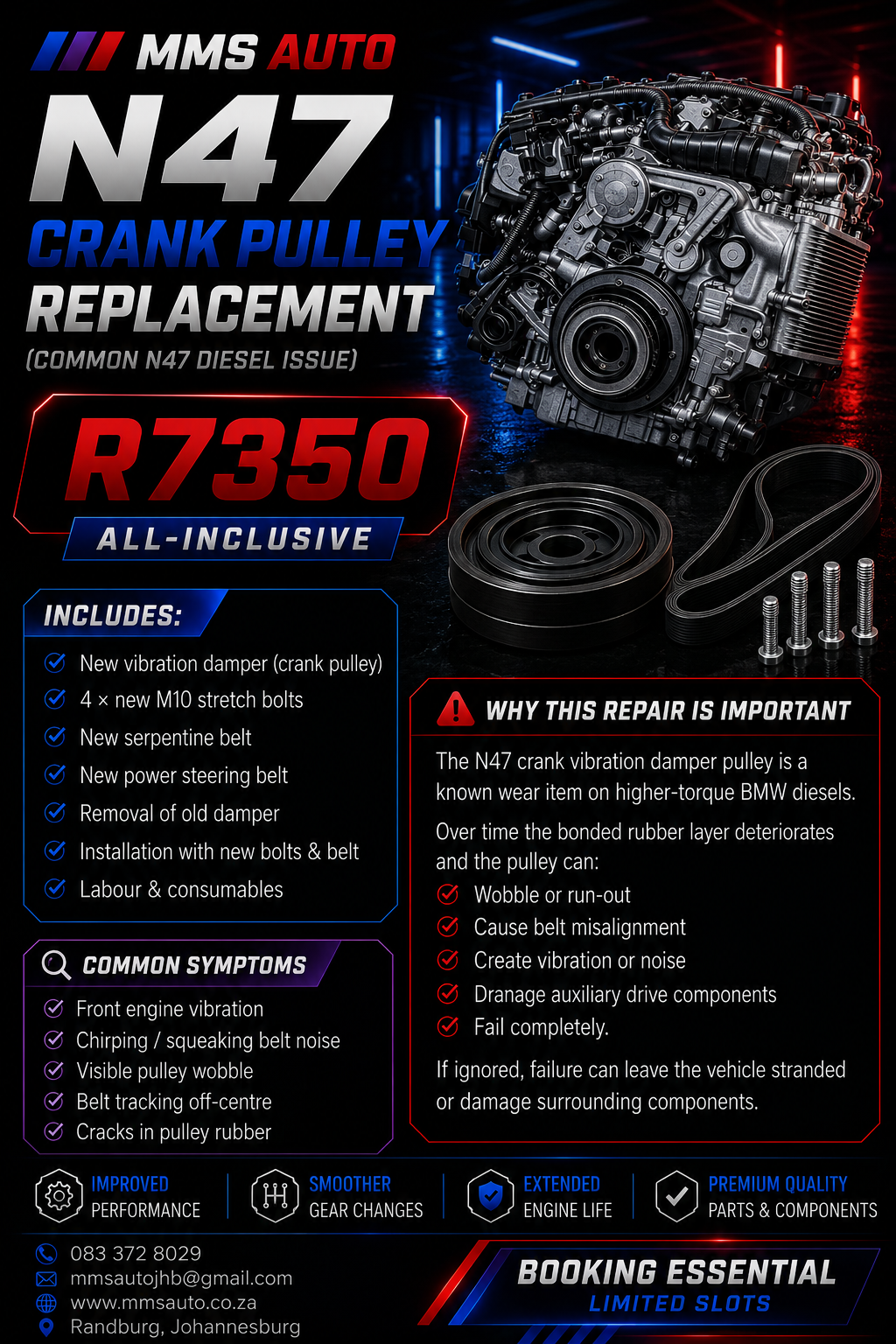 MMS Auto BMW N47 vibration damper pulley replacement pricing
